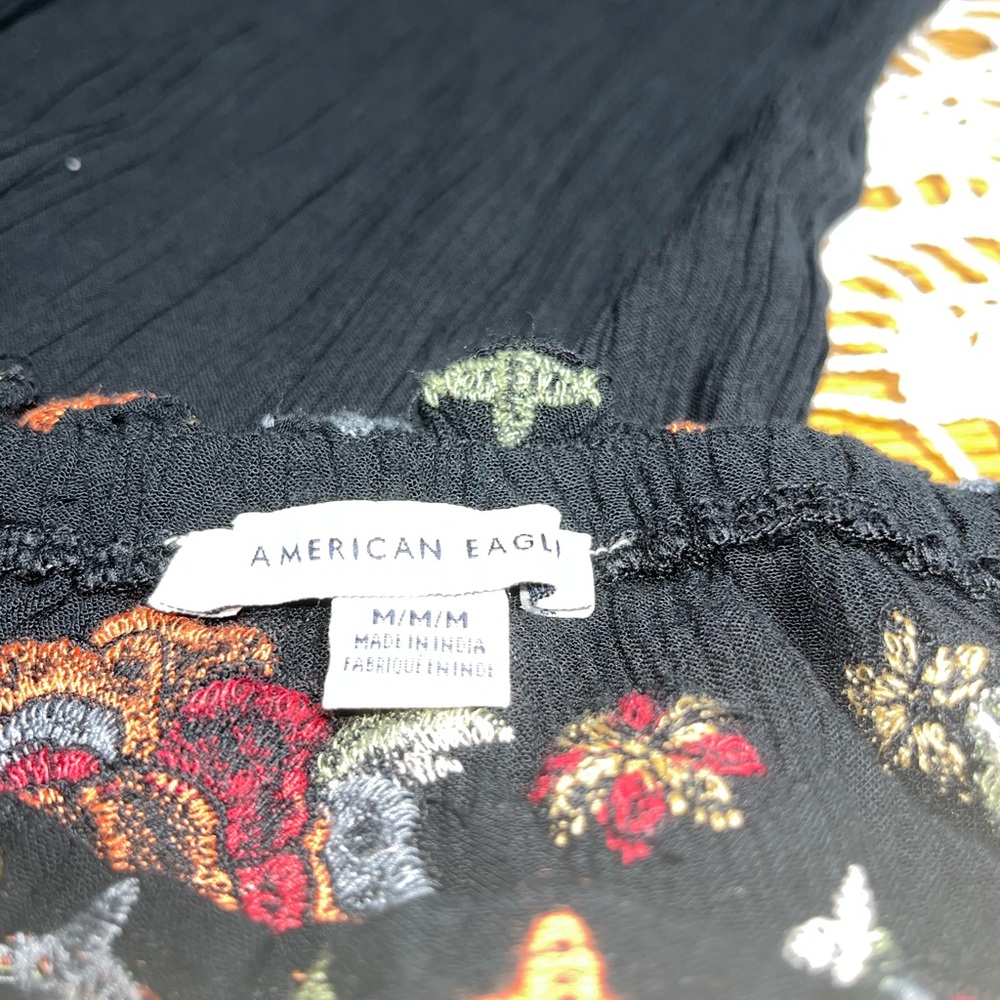 American Eagle Black One Piece Jumpsuit with Floral Embroidery